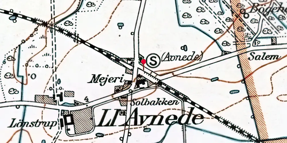 Historisk kort over Avnede Trinbræt