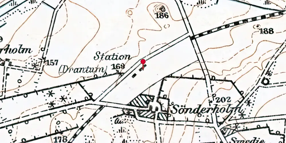 Historisk kort over Drantum Billetsalgssted med Sidespor Historisk kort over Drantum Billetsalgssted med Sidespor