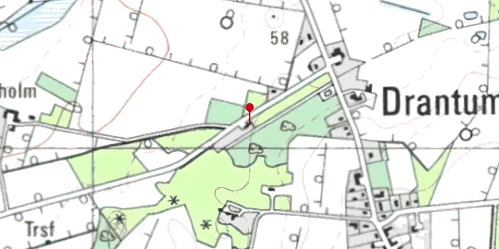 Historisk kort over Drantum Billetsalgssted med Sidespor Historisk kort over Drantum Billetsalgssted med Sidespor