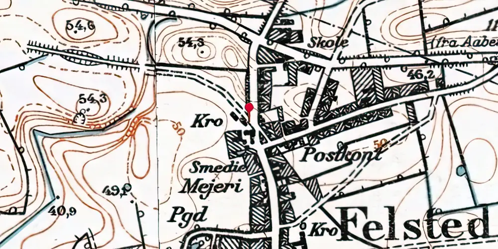 Historisk kort over Felsted Stationskro