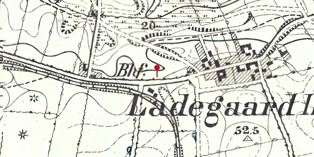 Historisk kort over Gammel Ladegård Station Historisk kort over Gammel Ladegård Station