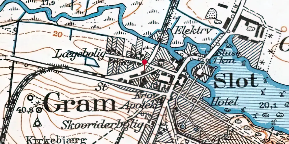 Historisk kort over Gram (Slot) Station