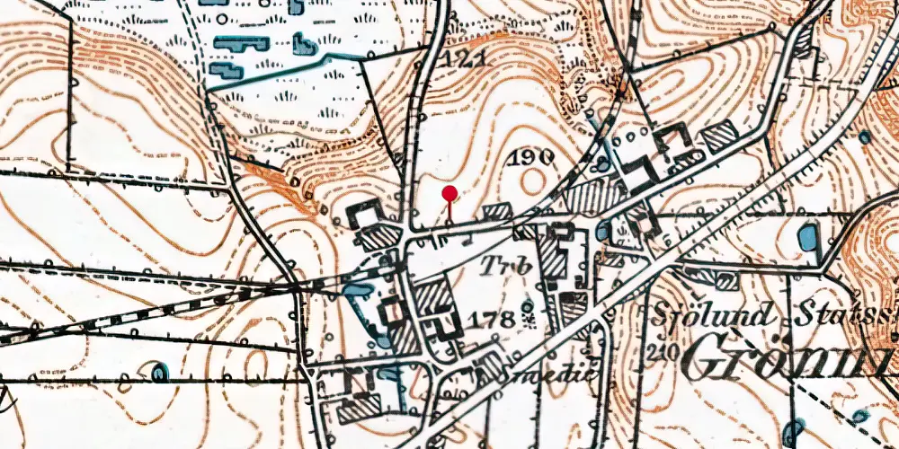 Historisk kort over Grønninghoved Trinbræt med Sidespor