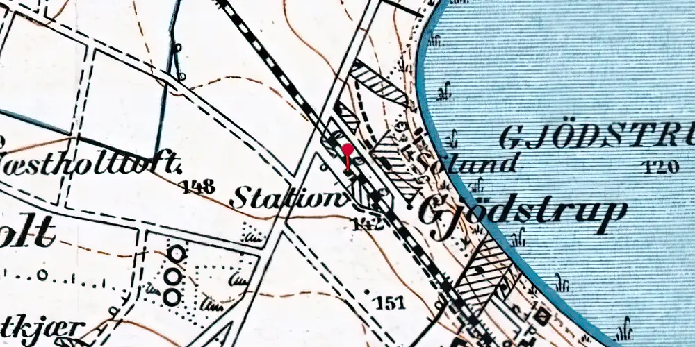 Historisk kort over Gødstrup Station [1904-1969]