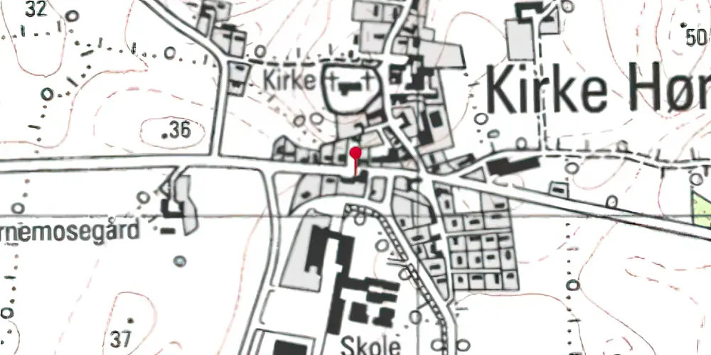 Historisk kort over Kirke-Hørup Trinbræt med Sidespor