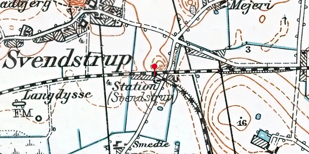 Historisk kort over Svenstrup (Sjælland) Billetsalgssted med Sidespor