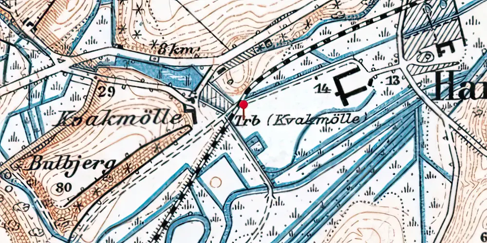 Historisk kort over Kvak Mølle Trinbræt Historisk kort over Kvak Mølle Trinbræt