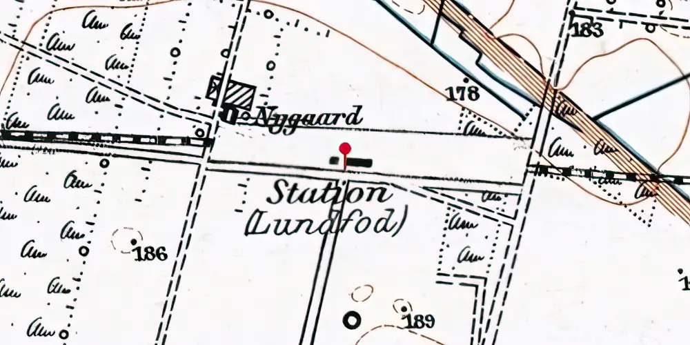 Historisk kort over Lundfod Billetsalgssted med Sidespor Historisk kort over Lundfod Billetsalgssted med Sidespor