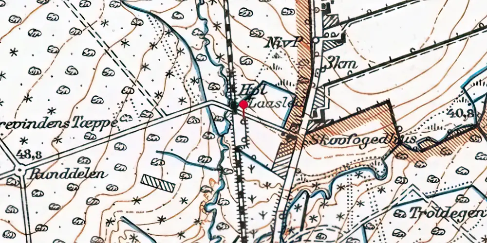 Historisk kort over Låsled Trinbræt med Sidespor