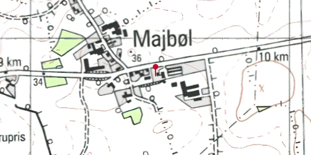 Historisk kort over Majbøl Trinbræt med Sidespor Historisk kort over Majbøl Trinbræt med Sidespor