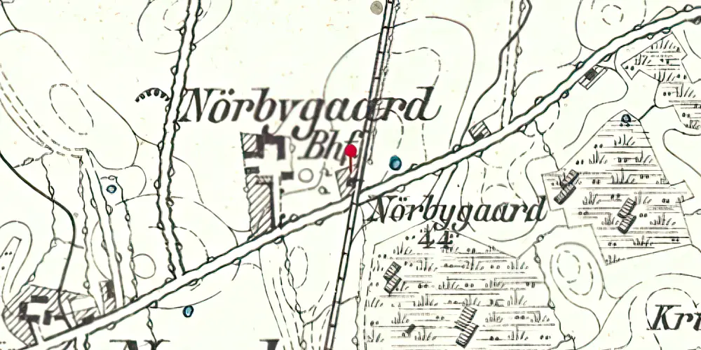 Historisk kort over Nørbygård Trinbræt med Sidespor Historisk kort over Nørbygård Trinbræt med Sidespor
