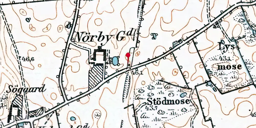 Historisk kort over Nørbygård Trinbræt med Sidespor Historisk kort over Nørbygård Trinbræt med Sidespor