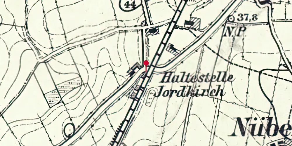 Historisk kort over Hjordkær Trinbræt