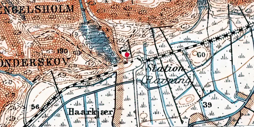 Historisk kort over Ravning Holdeplads