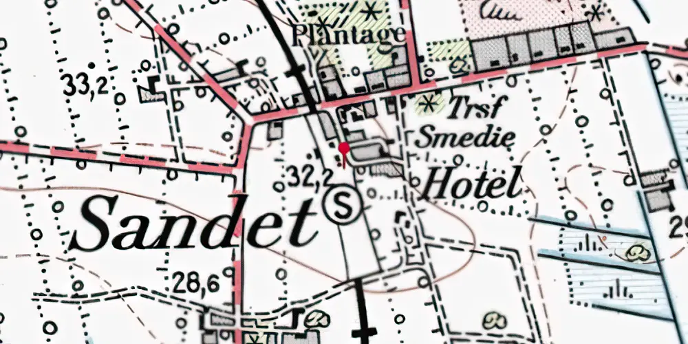 Historisk kort over Sandet (Jylland) Station