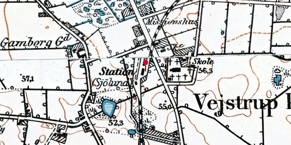 Historisk kort over Sjølund Station