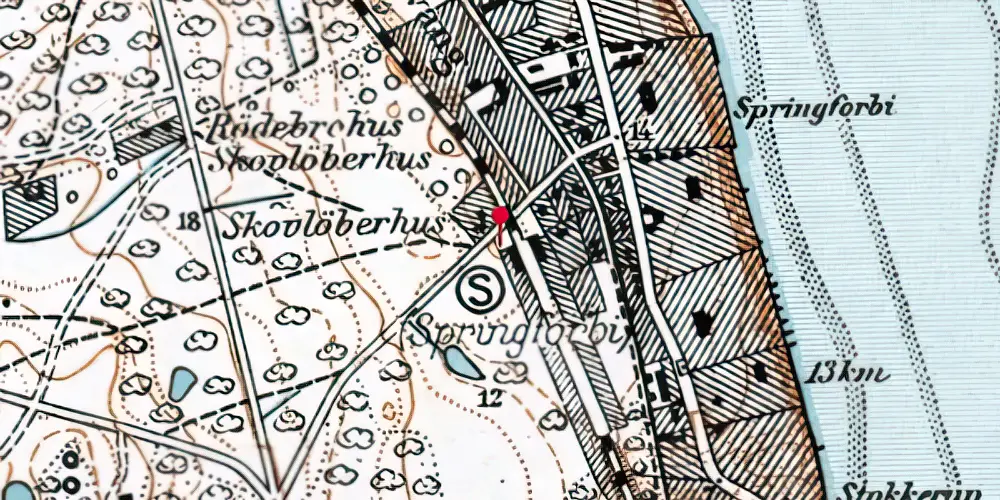 Historisk kort over Springforbi Billetsalgssted