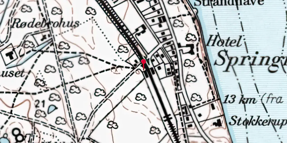 Historisk kort over Springforbi Billetsalgssted