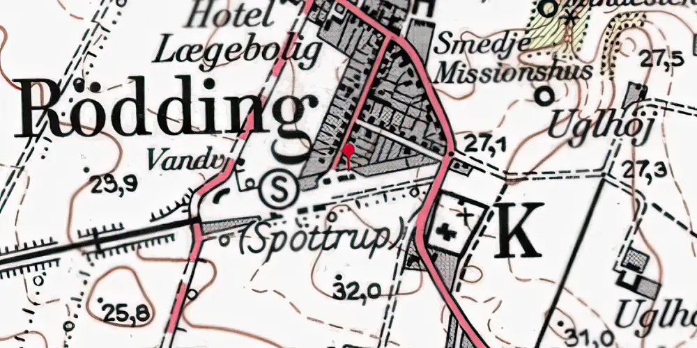 Historisk kort over Spøttrup (Rødding) Station Historisk kort over Spøttrup (Rødding) Station
