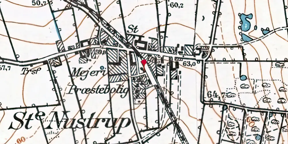 Historisk kort over Store Nustrup Station