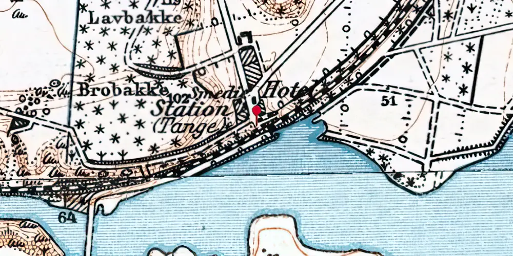 Historisk kort over Tange Station