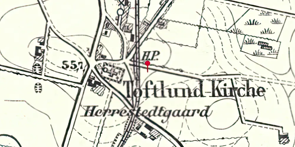 Historisk kort over Toftlund Kirke Holdeplads med sidespor Historisk kort over Toftlund Kirke Holdeplads med sidespor