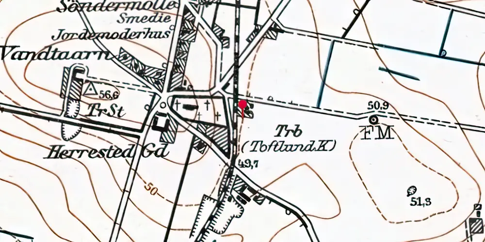 Historisk kort over Toftlund Kirke Holdeplads med sidespor Historisk kort over Toftlund Kirke Holdeplads med sidespor