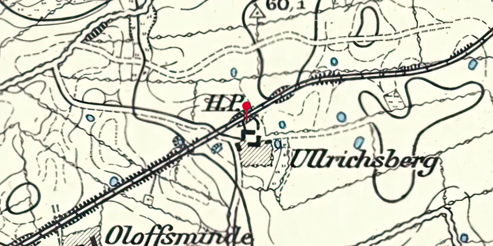 Historisk kort over Ulriksbjerg Holdeplads med sidespor