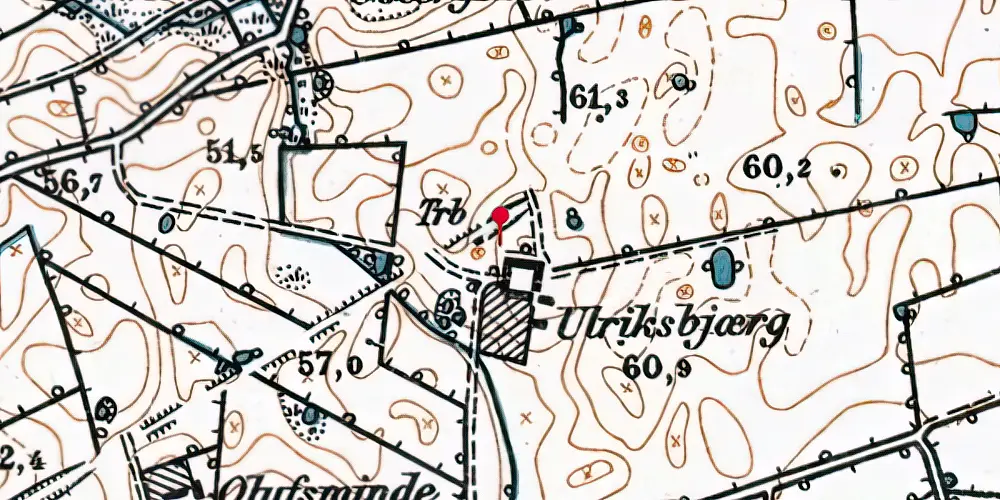 Historisk kort over Ulriksbjerg Holdeplads med sidespor