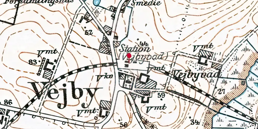 Historisk kort over Vejbyvad Station Historisk kort over Vejbyvad Station