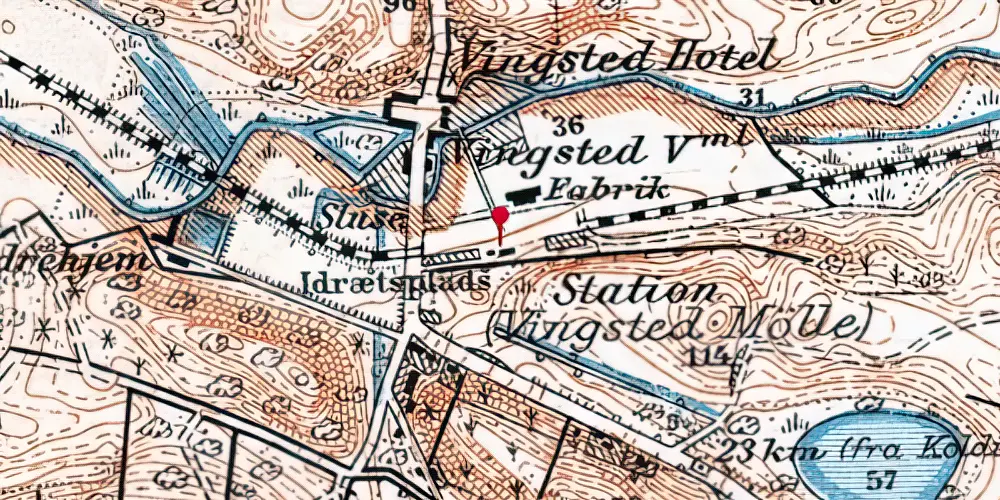 Historisk kort over Vingsted Mølle Holdeplads