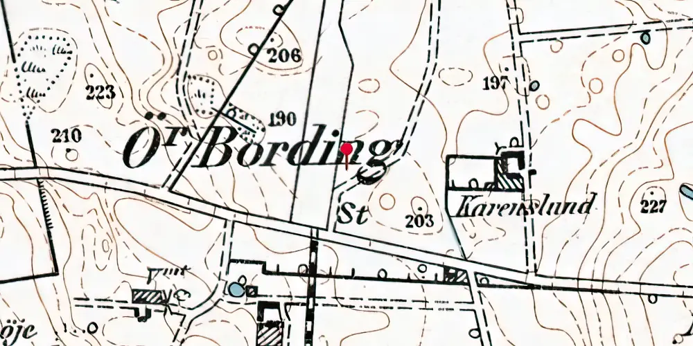 Historisk kort over Øster Bording Station