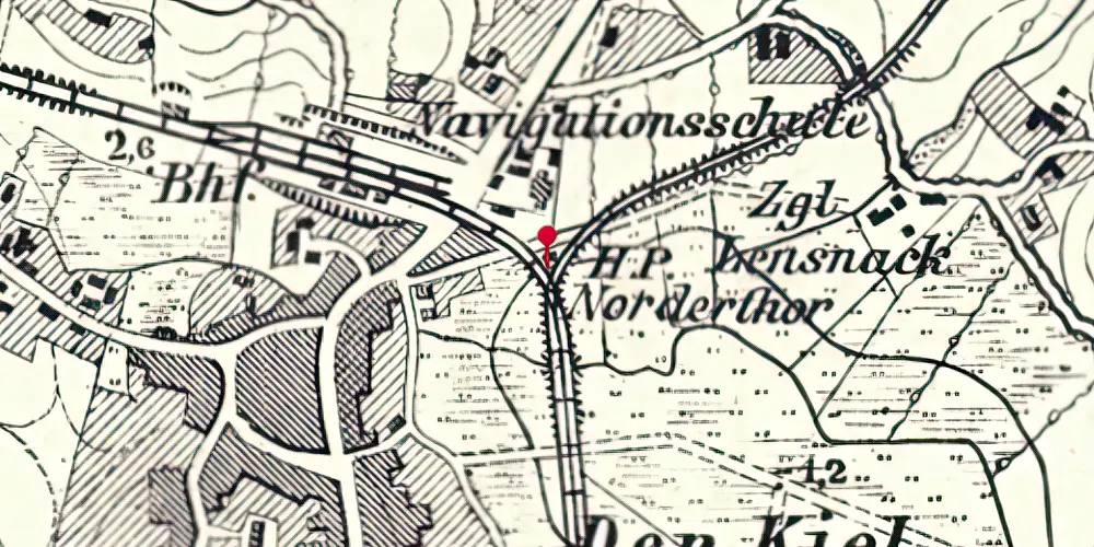 Historisk kort over Aabenraa Nørreport Trinbræt