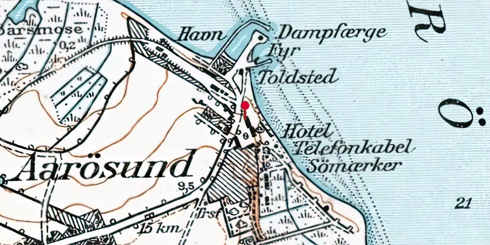 Historisk kort over Aarøsund Havn Station