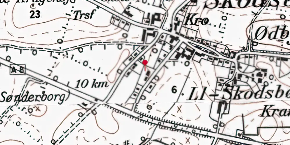 Historisk kort over Skodsbøl (Sønderjylland) Station