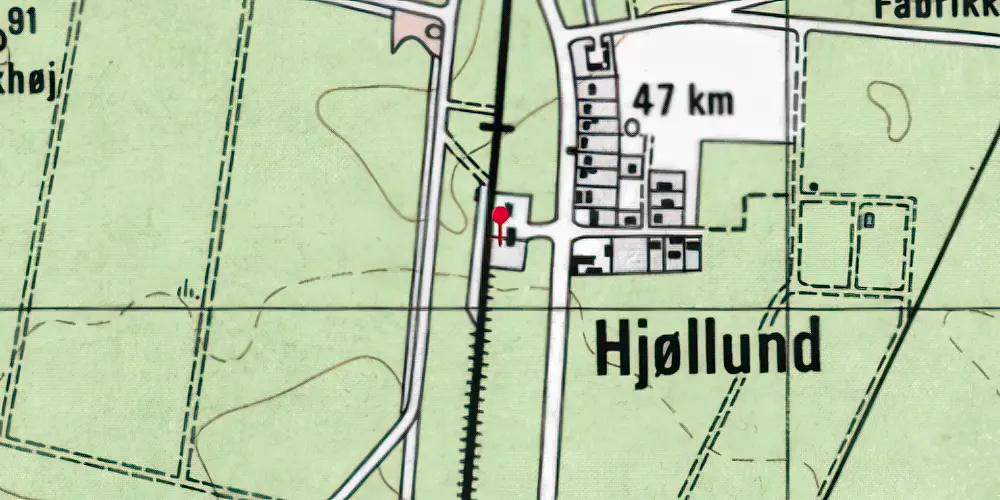 Historisk kort over Hjøllund Billetsalgssted med Sidespor Historisk kort over Hjøllund Billetsalgssted med Sidespor