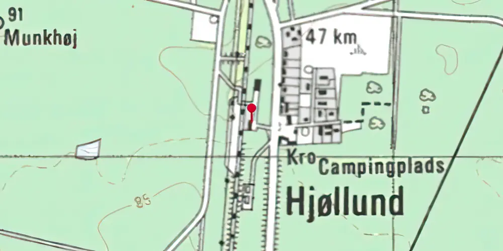 Historisk kort over Hjøllund Billetsalgssted med Sidespor Historisk kort over Hjøllund Billetsalgssted med Sidespor