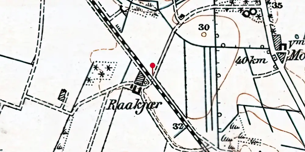 Historisk kort over Raakjær Trinbræt Historisk kort over Raakjær Trinbræt