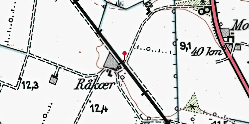 Historisk kort over Raakjær Trinbræt Historisk kort over Raakjær Trinbræt