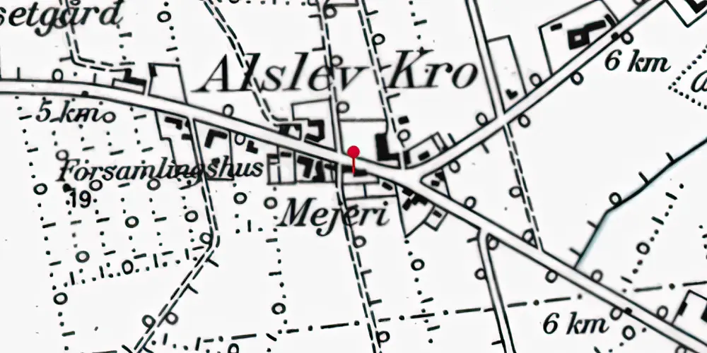 Historisk kort over Alslev Kro (Smalspor) Holdeplads