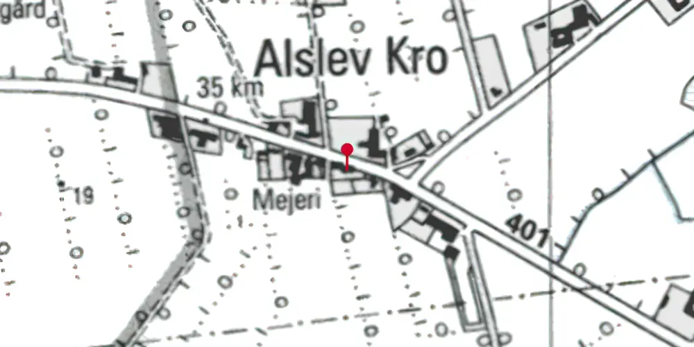 Historisk kort over Alslev Kro (Smalspor) Holdeplads