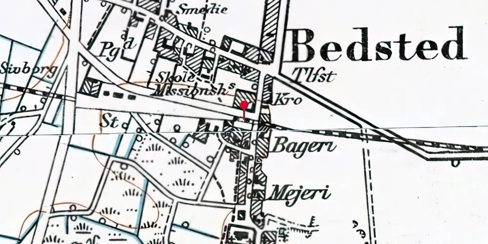 Historisk kort over Bedsted Løgum (Smalspor) Stationskro