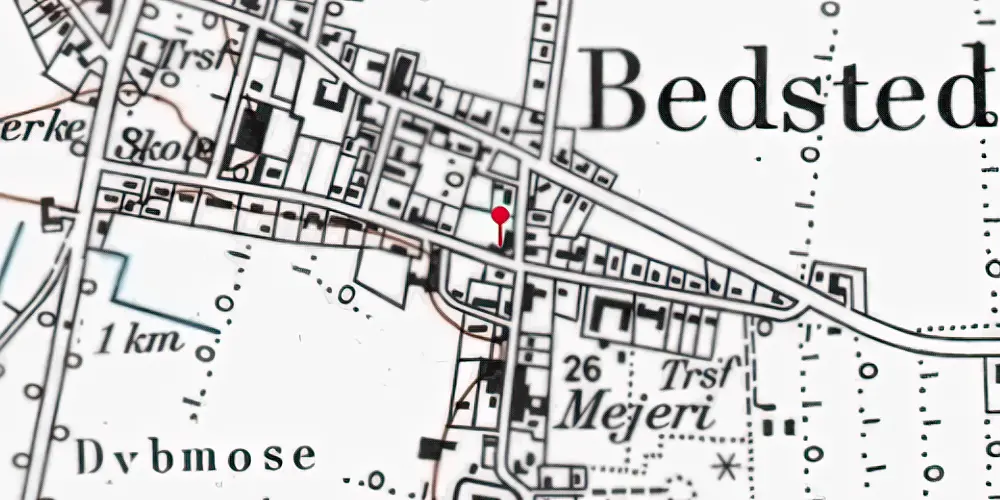 Historisk kort over Bedsted Løgum (Smalspor) Stationskro