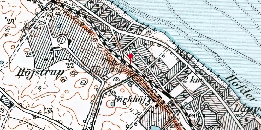 Historisk kort over Højstrup Trinbræt [1906-1991]