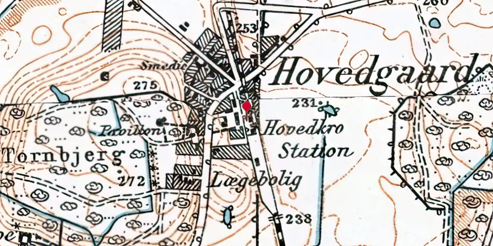 Historisk kort over Hovedgård Station Historisk kort over Hovedgård Station