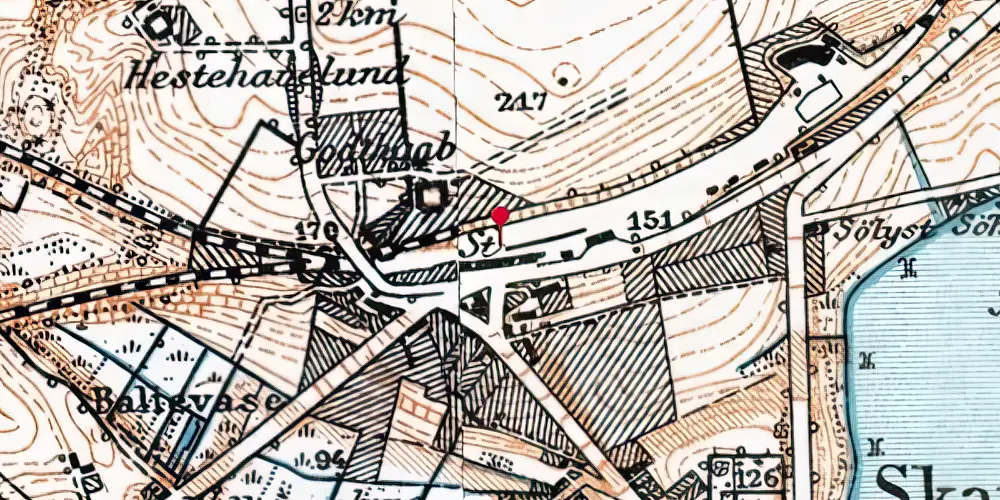 Historisk kort over Skanderborg Station [1868-1983]