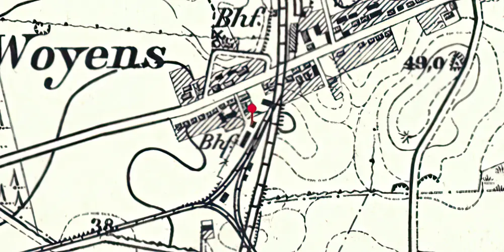 Historisk kort over Vojens Amtsbanegård Historisk kort over Vojens Amtsbanegård