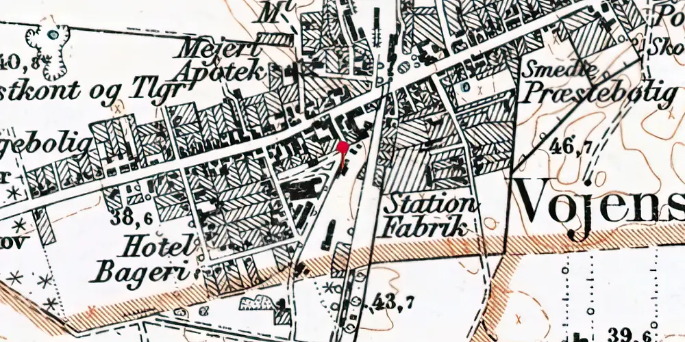 Historisk kort over Vojens Amtsbanegård Historisk kort over Vojens Amtsbanegård