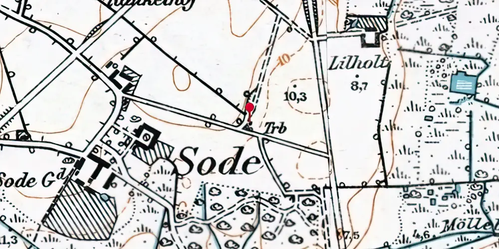 Historisk kort over Sode Holdeplads