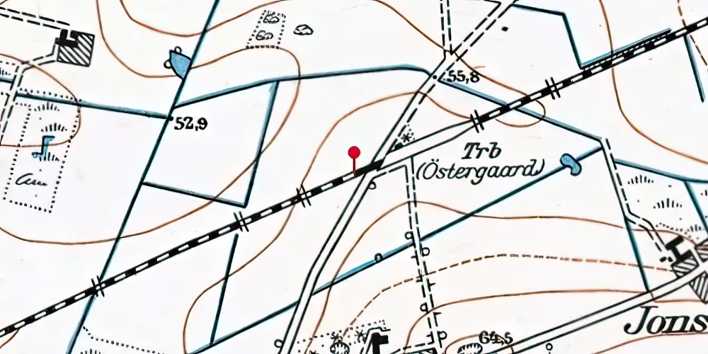 Historisk kort over Østergårde Holdeplads med sidespor Historisk kort over Østergårde Holdeplads med sidespor